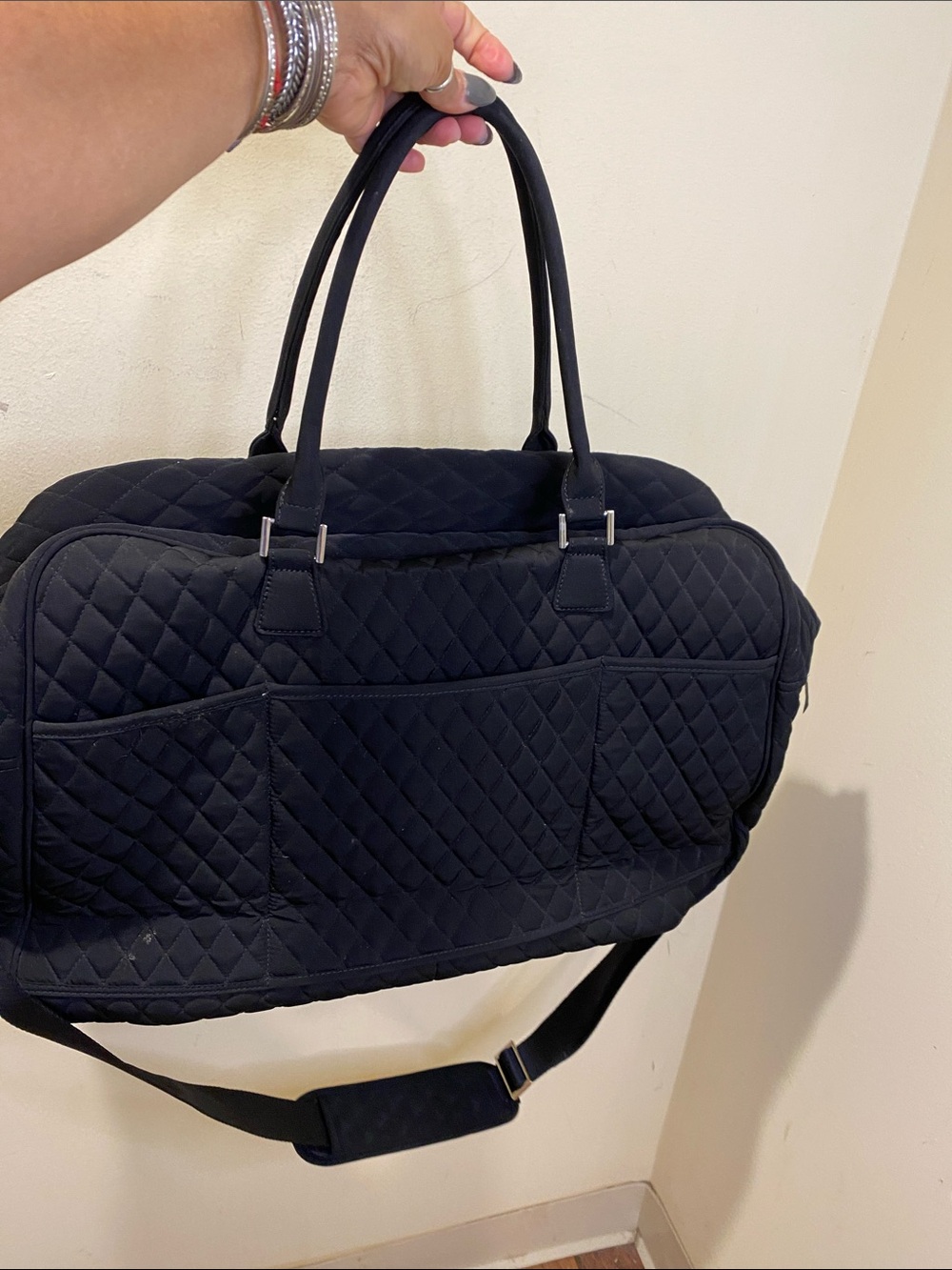 Vera Bradley Quilted Grand Black Travel Tote Bag With Long Strap - Picture 10 of 14